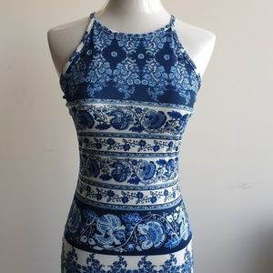 NWT Missguided petite porcelain print racer neck dress, US size 4